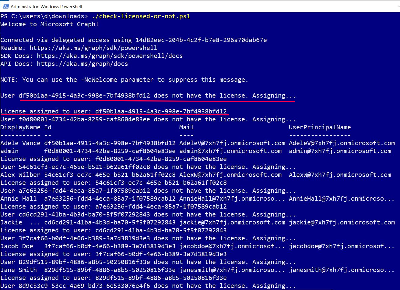 Running the PowerShell script file.